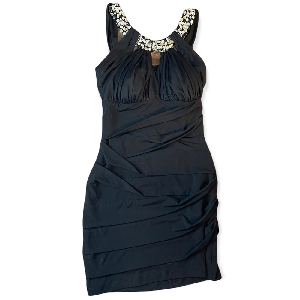 Jodi Kristopher Size S Solid Black Short Dress Formal LBD Cocktail Prom Bodycon